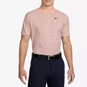 Nike Men's Polo Shirt - Pink and Navy Stripes